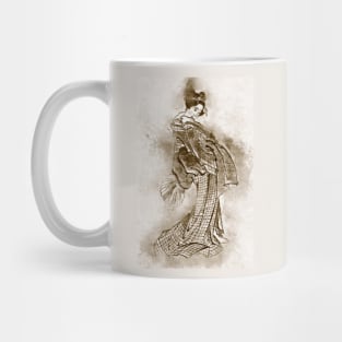 Geisha Girl / Vintage Watercolor Hokusai japanese Sepia art style from Edo period Mug